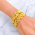 Checkered Leaf Adorned 22k Gold Bangle Pair 