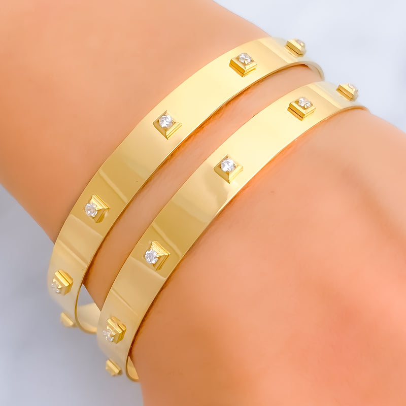 Iconic Contour 22k Gold CZ Bangle Pair 