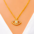 Extravagant Evil Eye 21k Gold CZ Necklace 