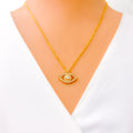 Extravagant Evil Eye 21k Gold CZ Necklace 