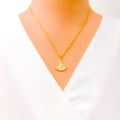 Graceful Floral Fanned 21k Gold CZ Necklace 