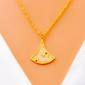 Graceful Floral Fanned 21k Gold CZ Necklace 