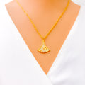 Graceful Floral Fanned 21k Gold CZ Necklace 