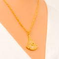 Graceful Floral Fanned 21k Gold CZ Necklace 