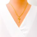 Decorative Key Shaped 21k Gold CZ Necklace 