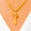Decorative Key Shaped 21k Gold CZ Necklace 