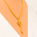 Decorative Key Shaped 21k Gold CZ Necklace 