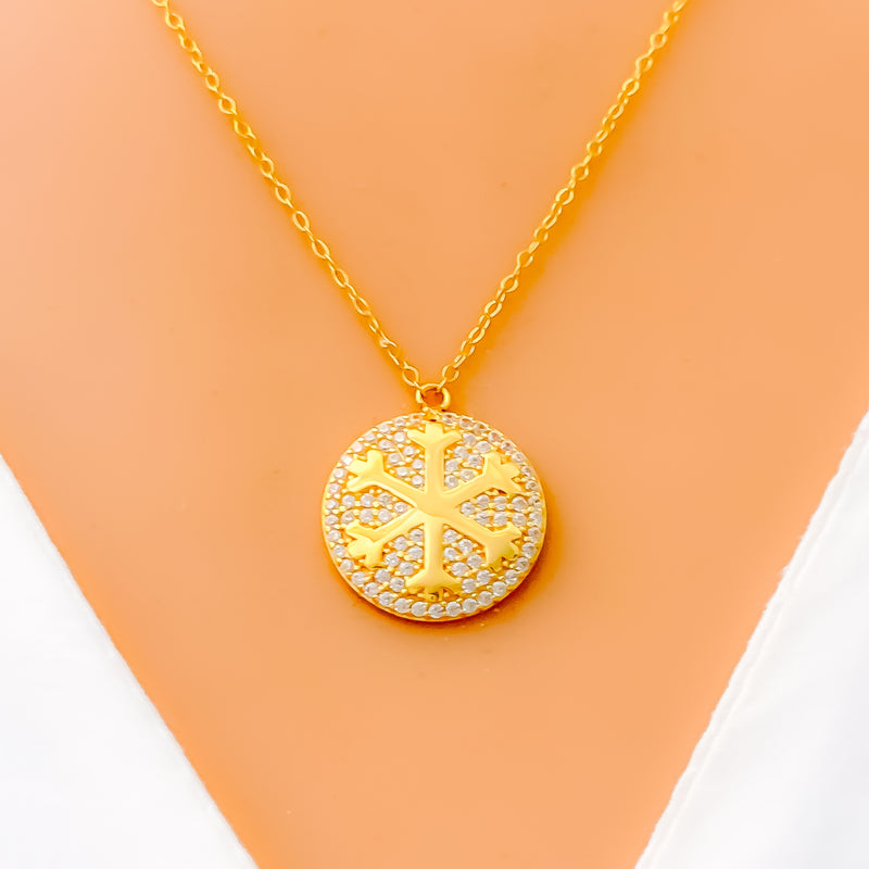 Radiant Round Flake 21k Gold CZ Necklace 