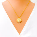Radiant Round Flake 21k Gold CZ Necklace 