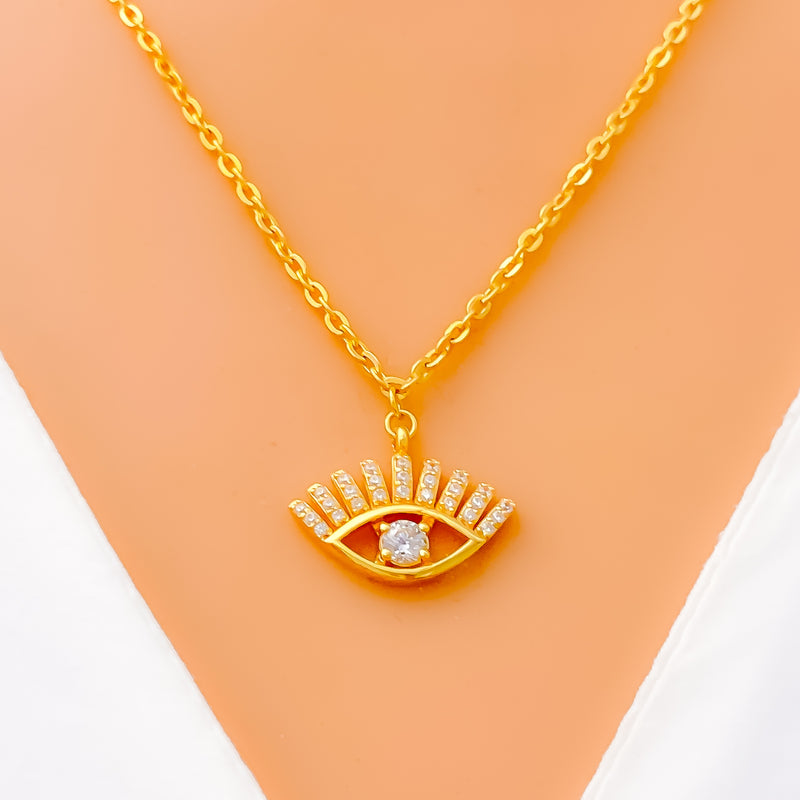 Majestic Evil Eye 21k Gold CZ Necklace 