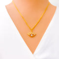 Majestic Evil Eye 21k Gold CZ Necklace 