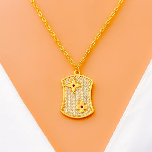 Dazzling Floral 21k Gold CZ Necklace