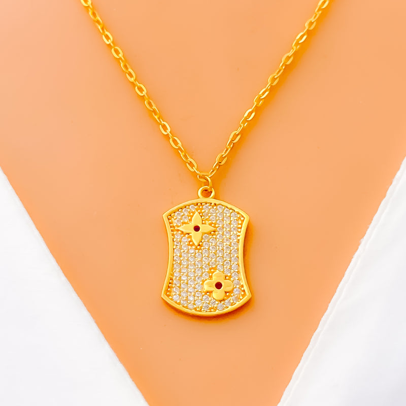 Dazzling Floral 21k Gold CZ Necklace