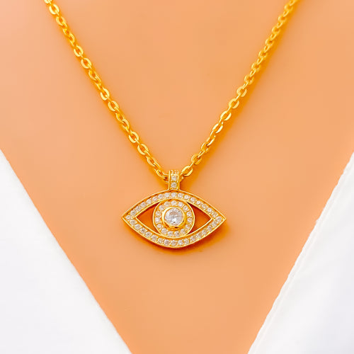 Magnificent Evil Eye 21k Gold CZ Necklace 