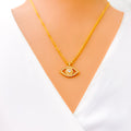 Magnificent Evil Eye 21k Gold CZ Necklace 