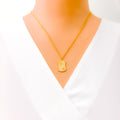 Modern Shiny Floral 21k Gold CZ Necklace 