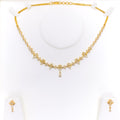 Dainty Delicate Floral Drop 22k Gold CZ Necklace Set 