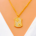 Modern Shiny Floral 21k Gold CZ Necklace 