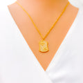 Modern Shiny Floral 21k Gold CZ Necklace 