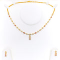 Iridescent Ornamental 22k Gold Dangling CZ Necklace Set 