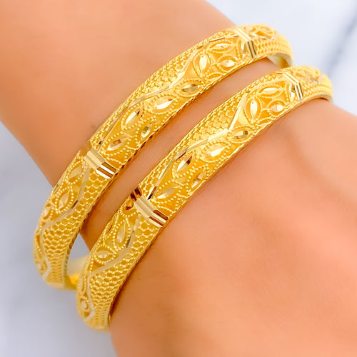 Extravagant Leaf Adorned 21k Gold Bangles