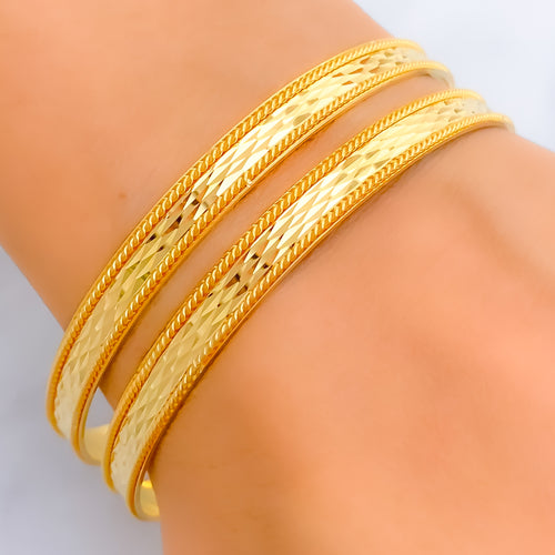 Textured Striking Bright 21k Gold Bangles