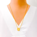 Decorative Floral 21k Gold Striped Necklace 