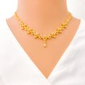 Dainty Delicate Floral Drop 22k Gold CZ Necklace Set 