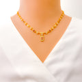 Iridescent Ornamental 22k Gold Dangling CZ Necklace Set 