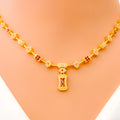 Iridescent Ornamental 22k Gold Dangling CZ Necklace Set 