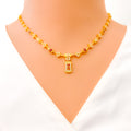 Iridescent Ornamental 22k Gold Dangling CZ Necklace Set 