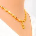 Iridescent Ornamental 22k Gold Dangling CZ Necklace Set 