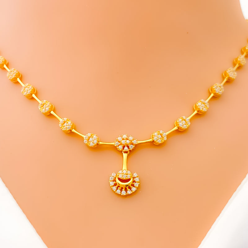 Gleaming Lustrous Floral 22k Gold CZ Necklace Set 