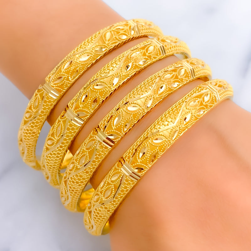 Sophisticated Royal 21k Gold Netted Bangles