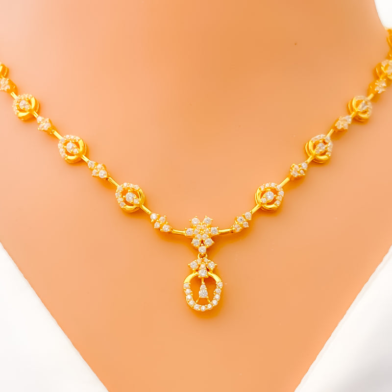 Imperial Glowing 22k Gold CZ Sleek Lined Necklace Set 