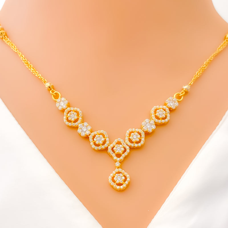 Majestic Open Floral Halo 22k Gold CZ Necklace Set 