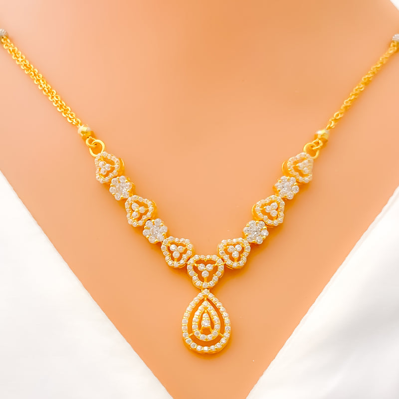 Iconic Couture Open Drop 22k Gold CZ Necklace Set 