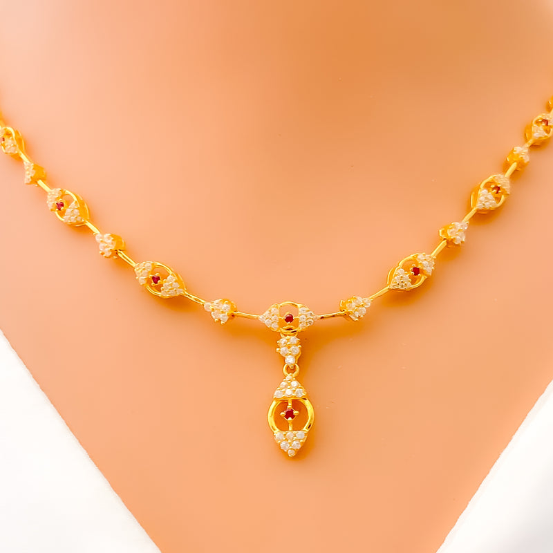 Special Embellished Marquise Triangle 22k Gold CZ Necklace Set 