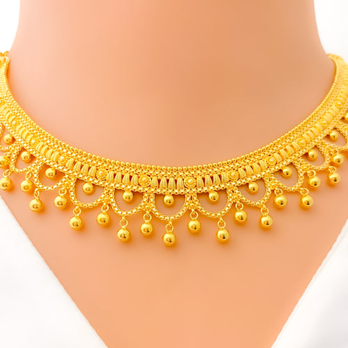 Traditional Dangling Tasseled 22k Gold Necklace Set 