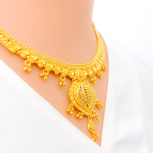 Tasseled Floral 22k Gold Necklace Set 