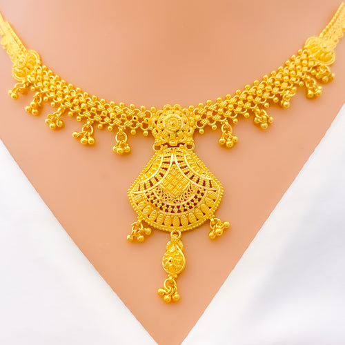 Traditional Dangling Motif 22k Gold Necklace Set 