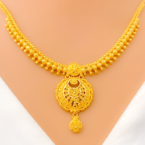 Petite Classy Crescent 22k Gold Necklace Set 