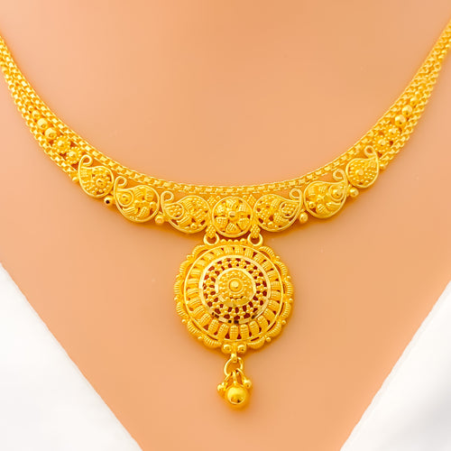 Stylish Grandiose Paisley 22k Gold Necklace Set