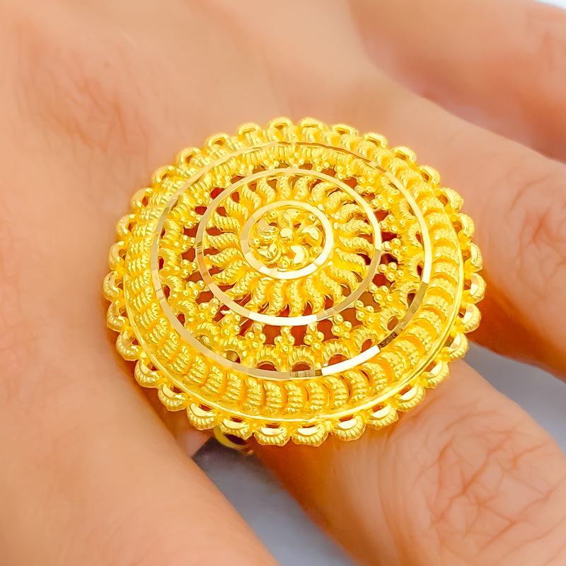 Detailed Delightful 22k Gold Statement Ring 