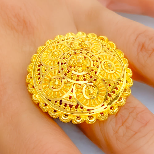 Elegant Floral Cluster 22k Gold Statement Ring 
