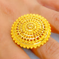 Glimmering Floral 22k Gold Round Statement Ring 