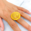 Glimmering Floral 22k Gold Round Statement Ring 