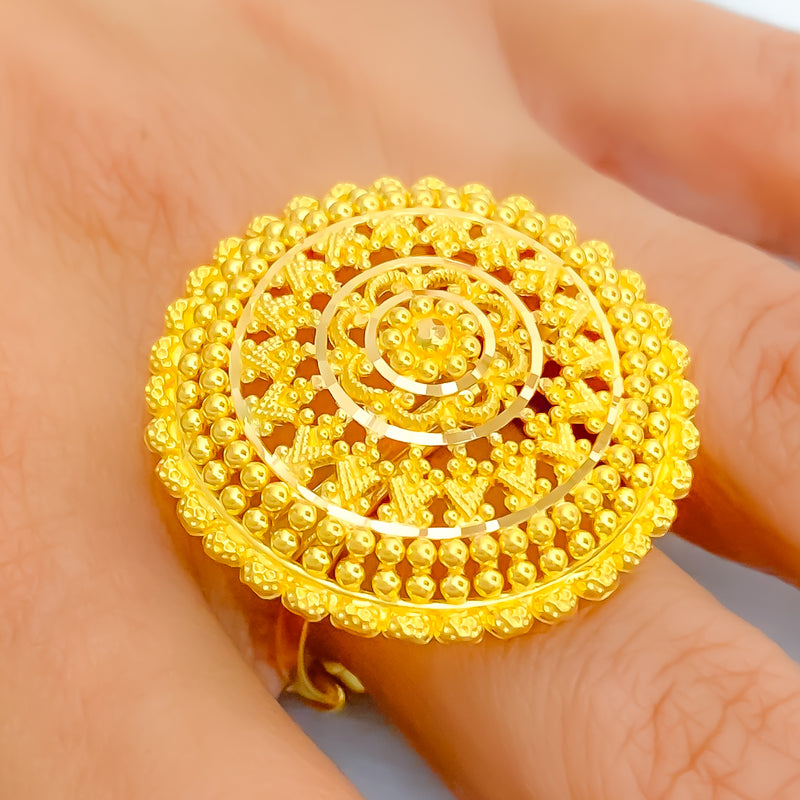 Dressy Intricate Floral 22k Gold Statement Ring 