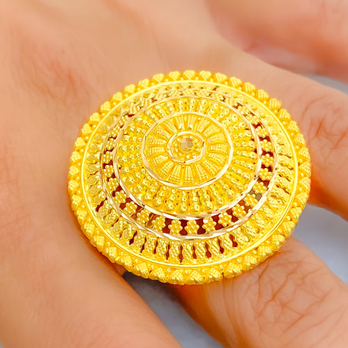 Decorative Ornate 22k Gold Statement Ring 