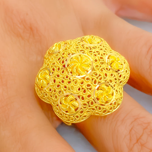 Blooming Domed Flower 22k Gold Statement Ring 